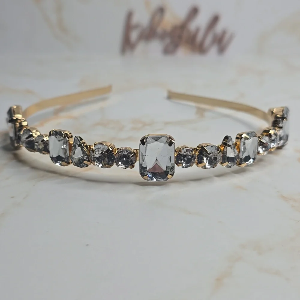 Clear Stone Metal Headban Elegant Gold and Silver Headband New